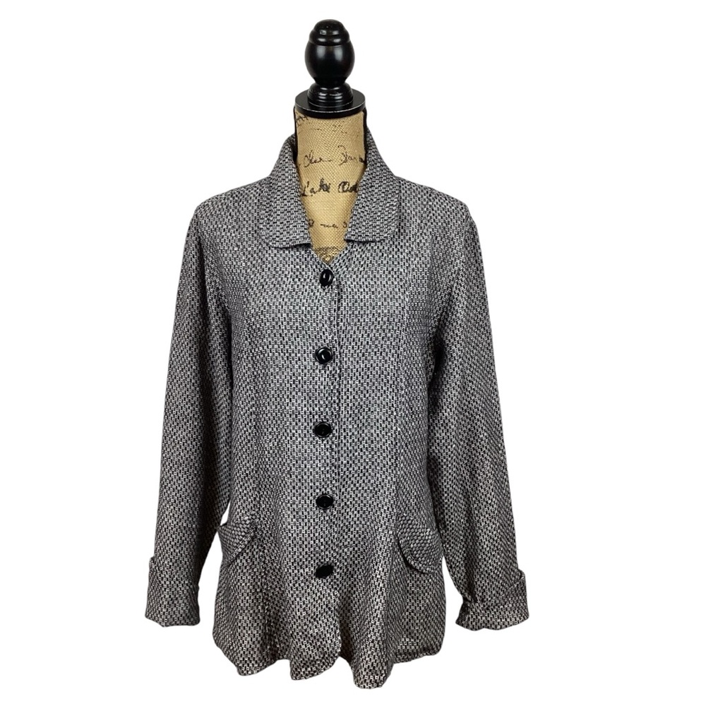 FLAX Linen Jacket Tweed Button Up Black White